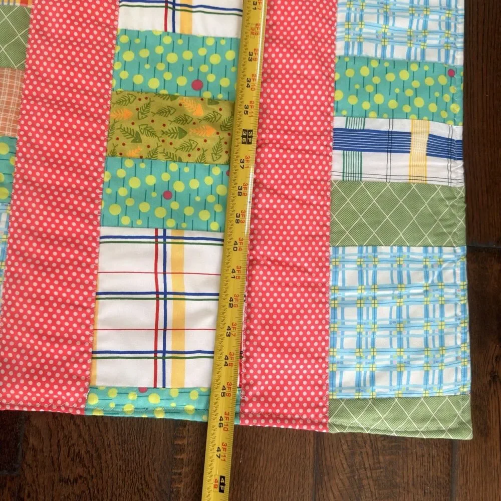 Handmade Patchwork Baby Quilt 46x37 Retro Nursery Toddler Stroller Lap Blanket